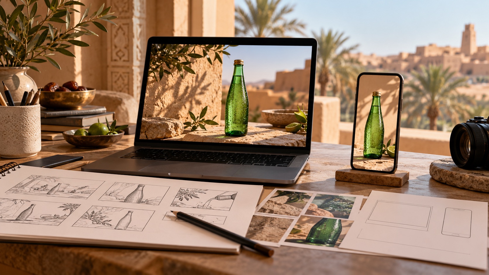 AI illustration: planning an ad for a laptop and phone